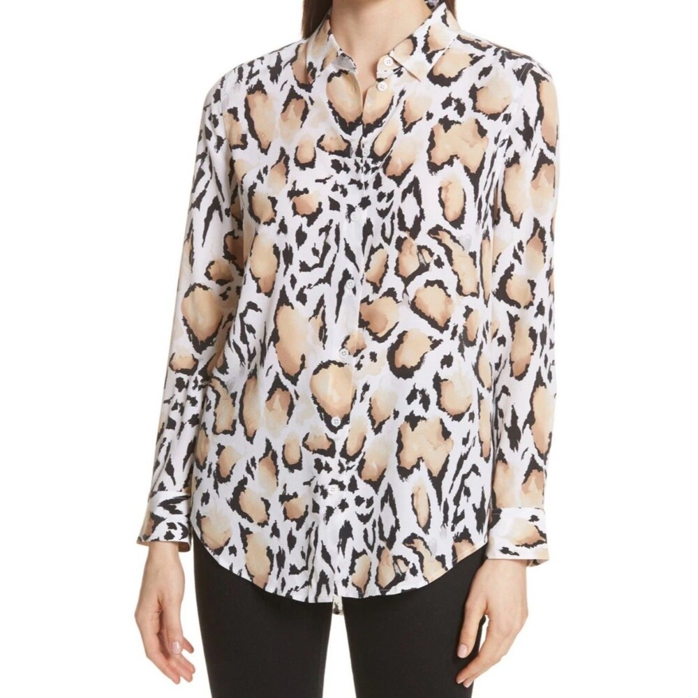 Equipment Femme Signature Silk Leopard Print Button Down Blouse XS